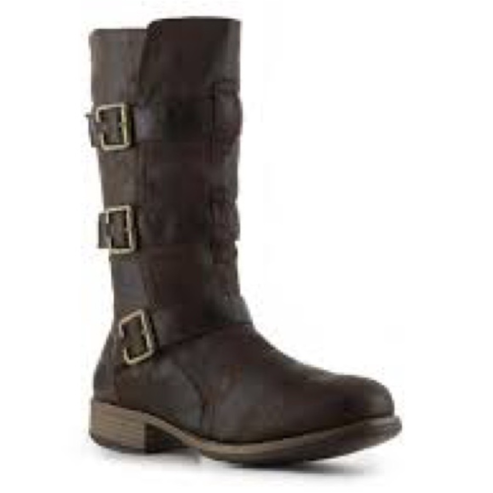 Ruff Hewn Maya Dark Brown Faux Suede Moto Boots Size 8 A37